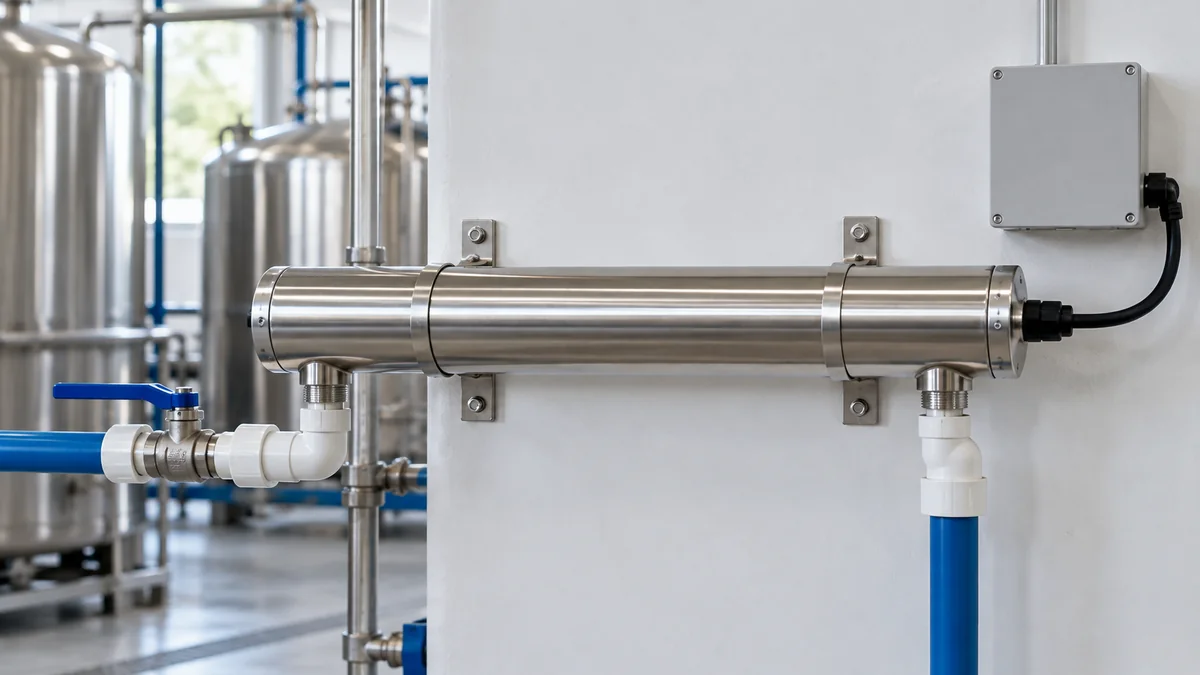Esterilizador ultravioleta de inox instalado na linha de água