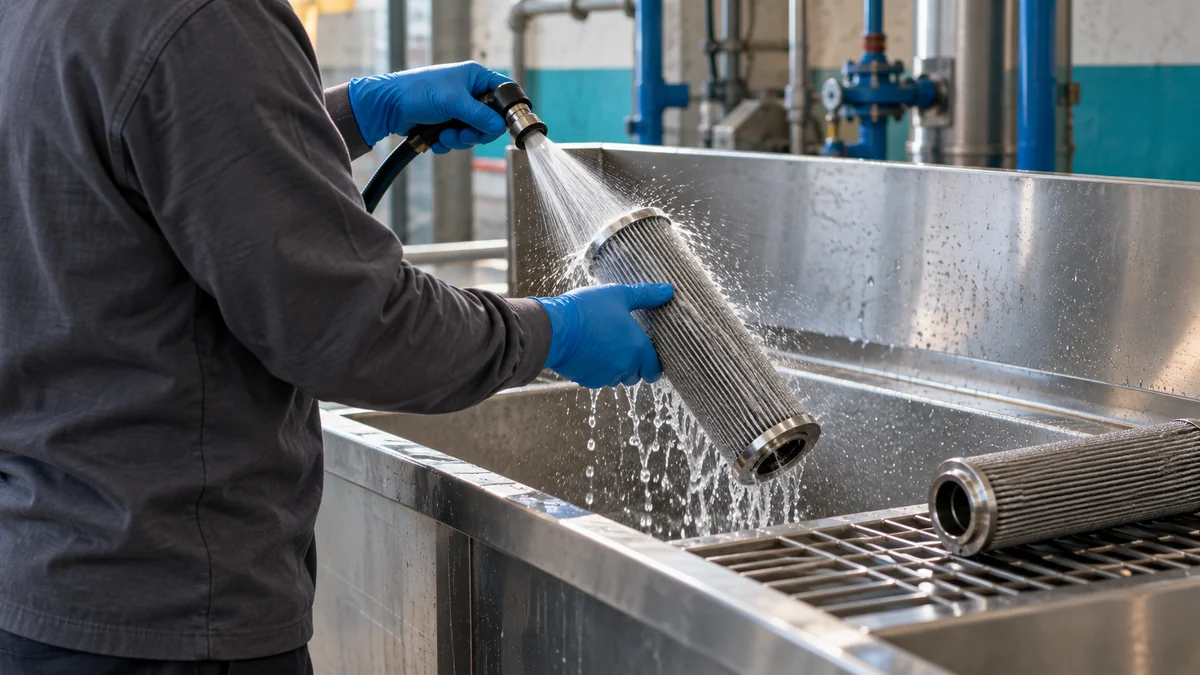Lavagem de cartucho de inox reutilizável com jato de água