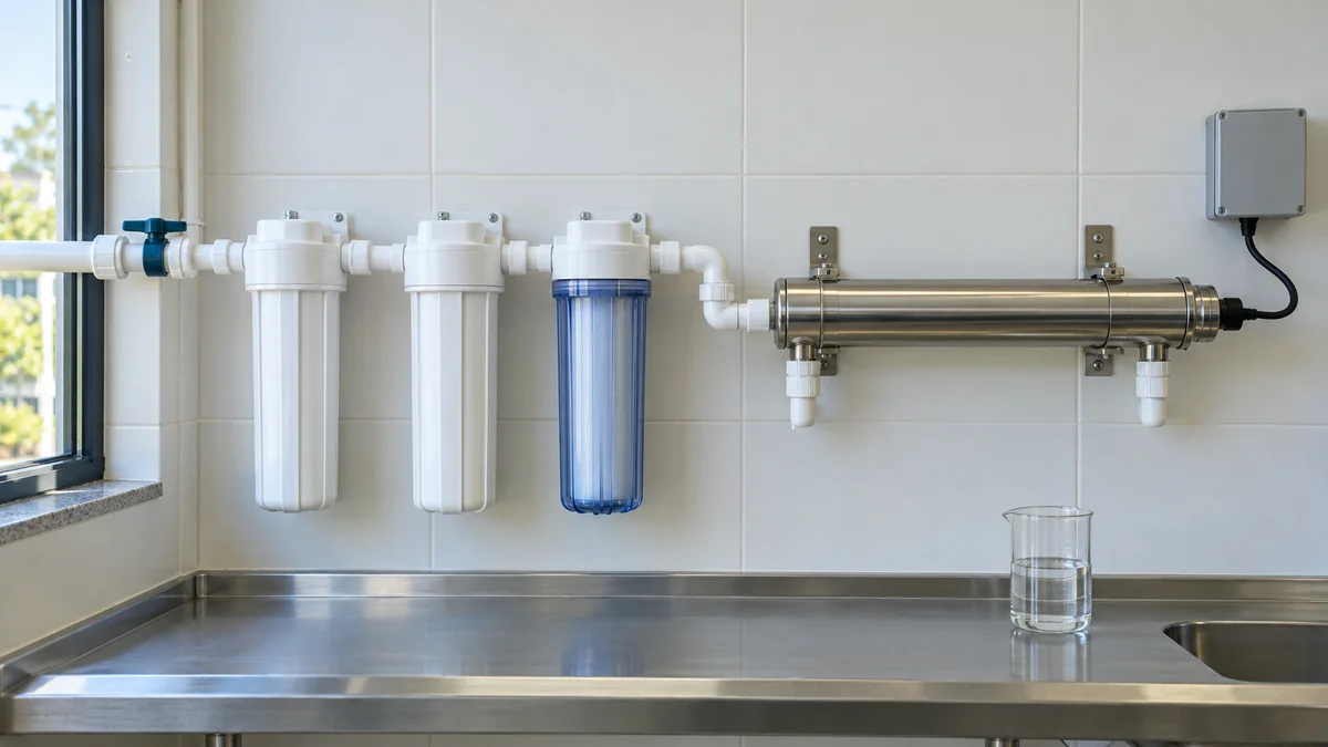 Pré-filtração em carcaças antes do sistema UV de inox