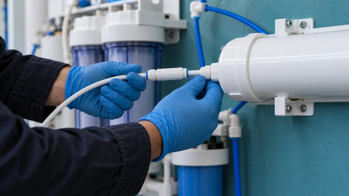 Instalação do restritor de fluxo na linha de rejeito da osmose reversa